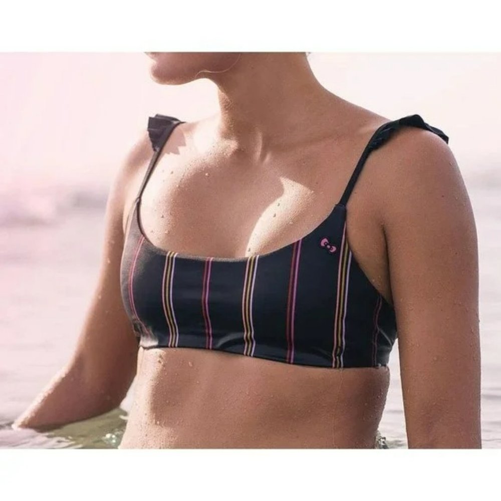 Hurley Hello Kitty Limited Edition Striped Scoop Neck Bikini‎ Surf Top Sz XL NWT